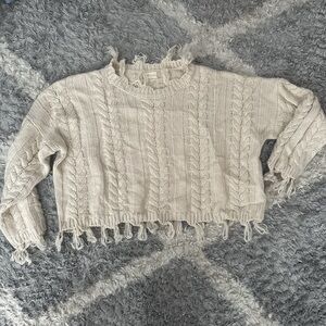 Altard State Cream Knit Sweater with Fringe